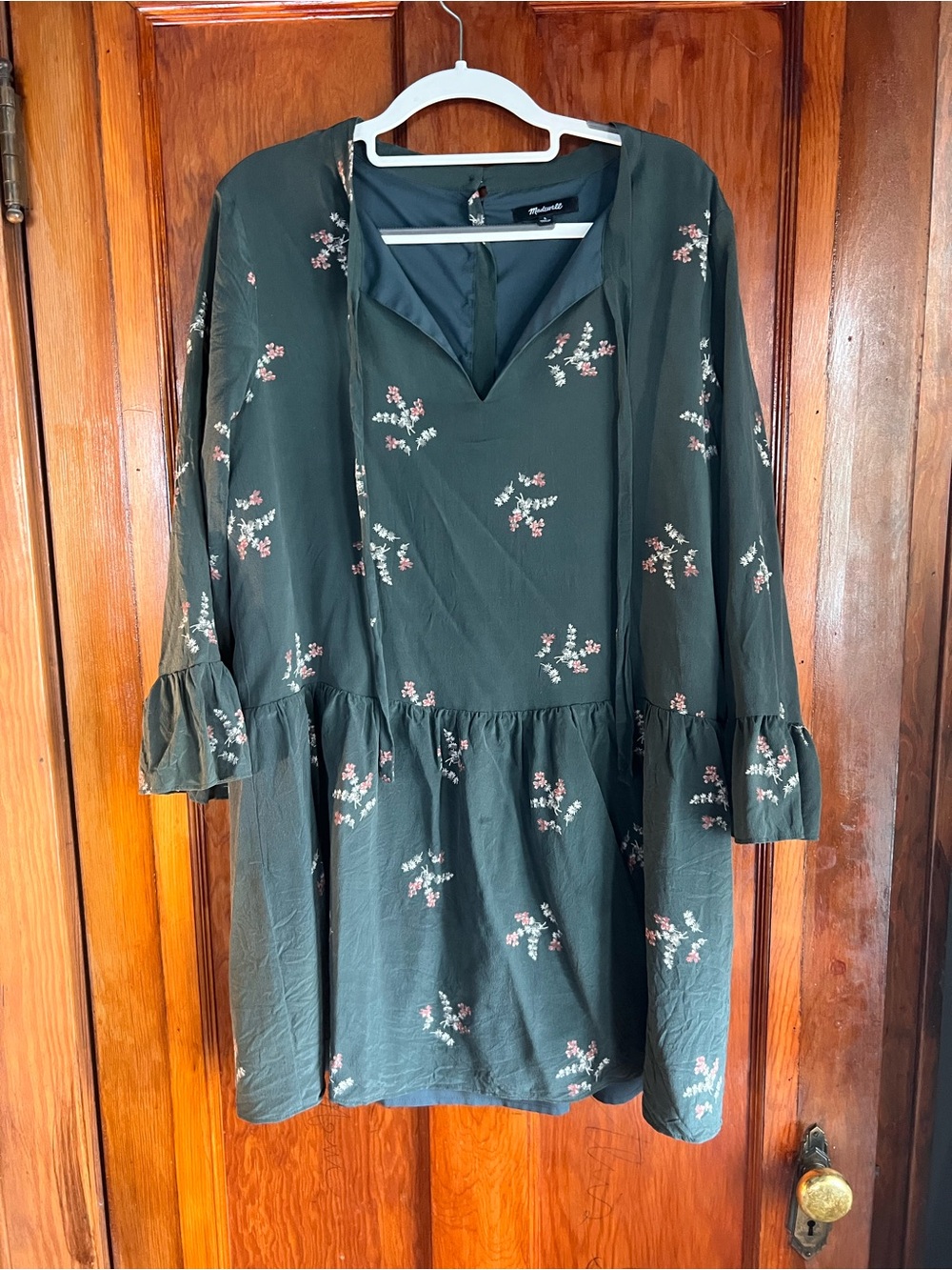 Madewell size L Dark Green Mini Dress with Pink Floral Print